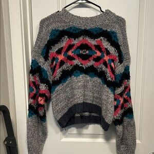 Free People Cozy Gray Patterned Sweater